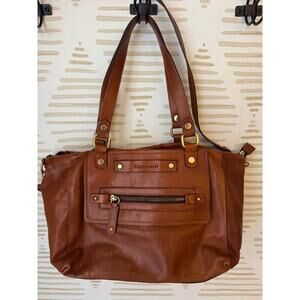 Cavalcanti Italian Caramel Brown Leather Crossbody Tote Purse